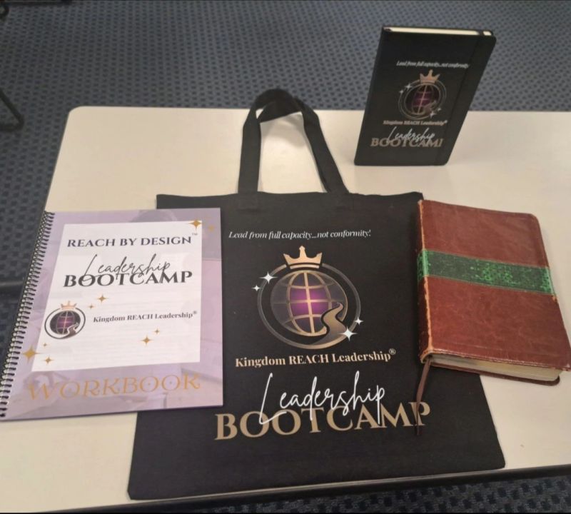 The Kingdom REACH Leadership Bootcamp kit: the REACH By Design workbook, tote bag and Bible